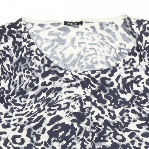 M&Co Womens Blue V-Neck Animal Print Cotton Cardigan Jumper Size 2XL - Cheater Print