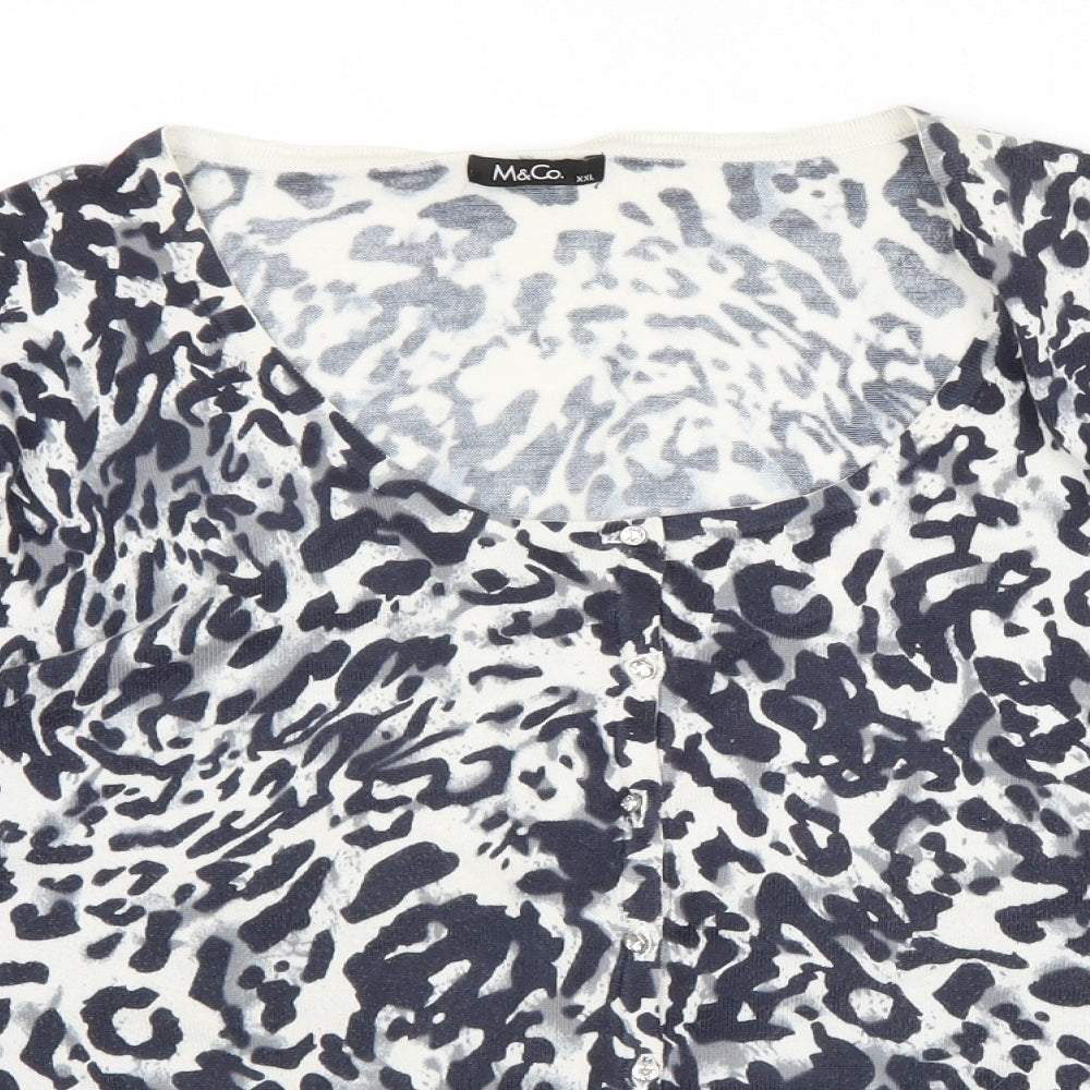 M&Co Womens Blue V-Neck Animal Print Cotton Cardigan Jumper Size 2XL - Cheater Print