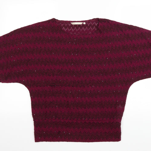 Epilogue Womens Purple Striped Polyester Basic T-Shirt Size 10 Scoop Neck