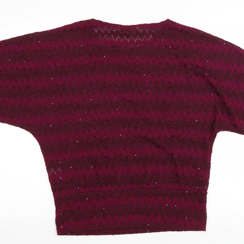 Epilogue Womens Purple Striped Polyester Basic T-Shirt Size 10 Scoop Neck