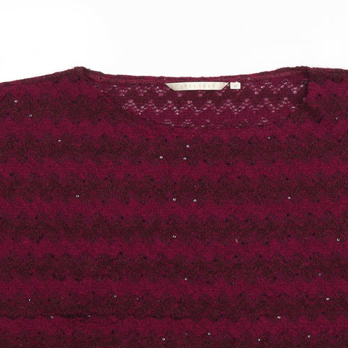 Epilogue Womens Purple Striped Polyester Basic T-Shirt Size 10 Scoop Neck