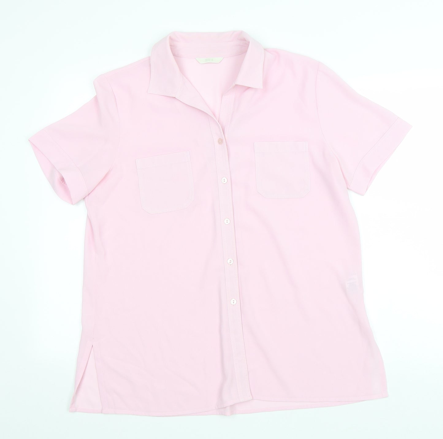 Marks and Spencer Womens Pink Polyester Basic Button-Up Size 16 Collared