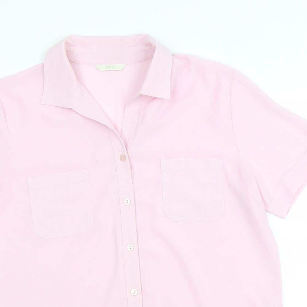 Marks and Spencer Womens Pink Polyester Basic Button-Up Size 16 Collared