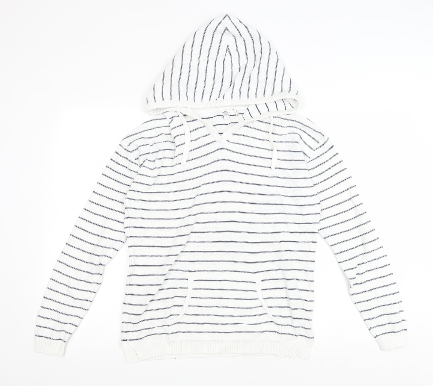 Fatface Womens White Striped Cotton Pullover Hoodie Size 8 Pullover