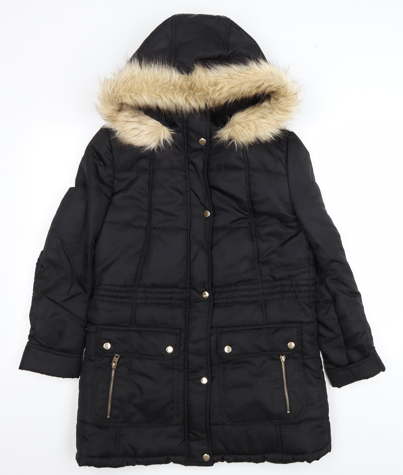 Threadbare Womens Black Parka Coat Size 8 Zip