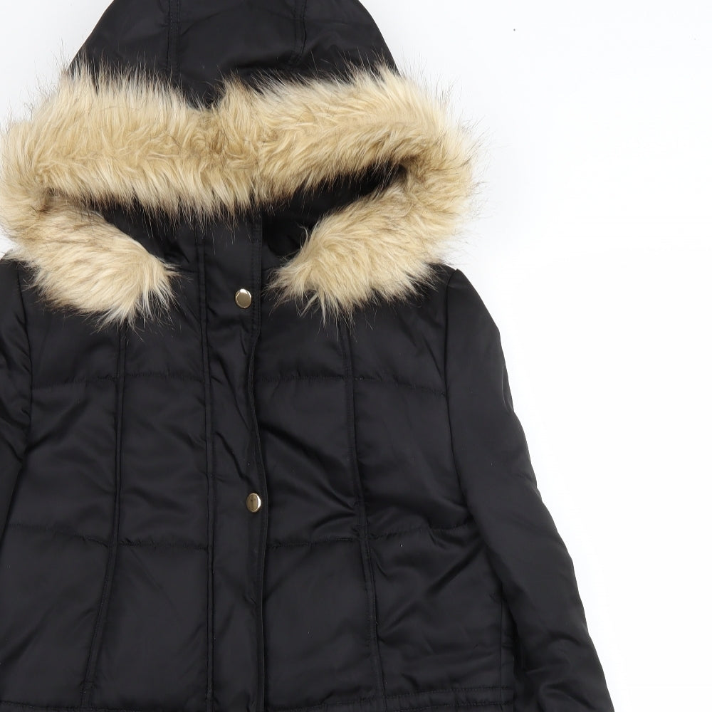 Threadbare Womens Black Parka Coat Size 8 Zip