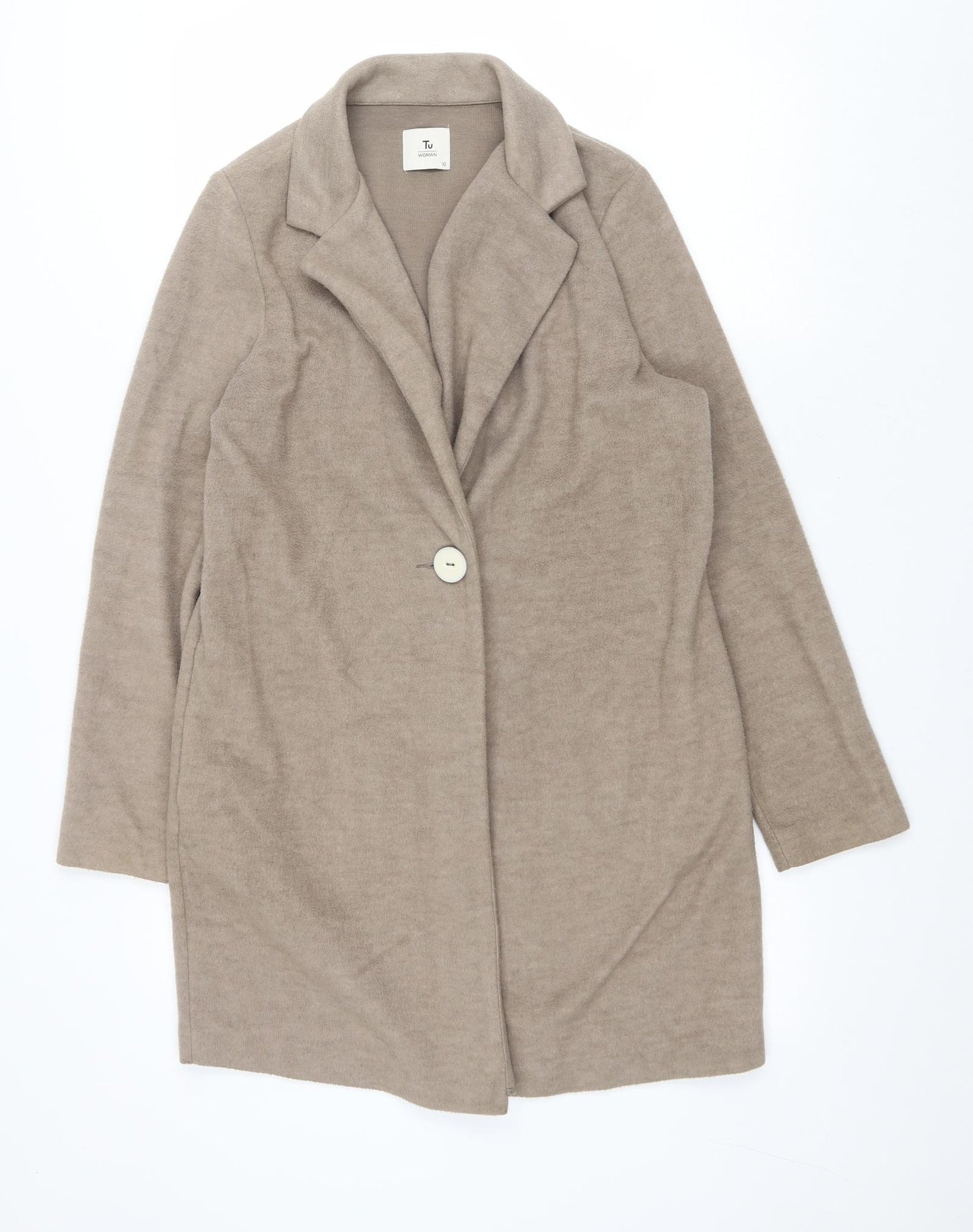 TU Womens Brown Overcoat Coat Size 10 Button