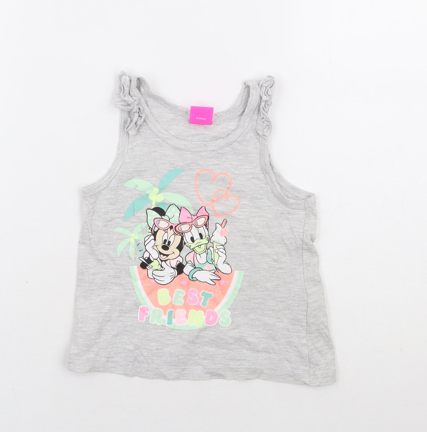 PEP&CO Girls Grey Cotton Basic Tank Size 3-4 Years Round Neck Pullover - Minnie Mouse Best Friends