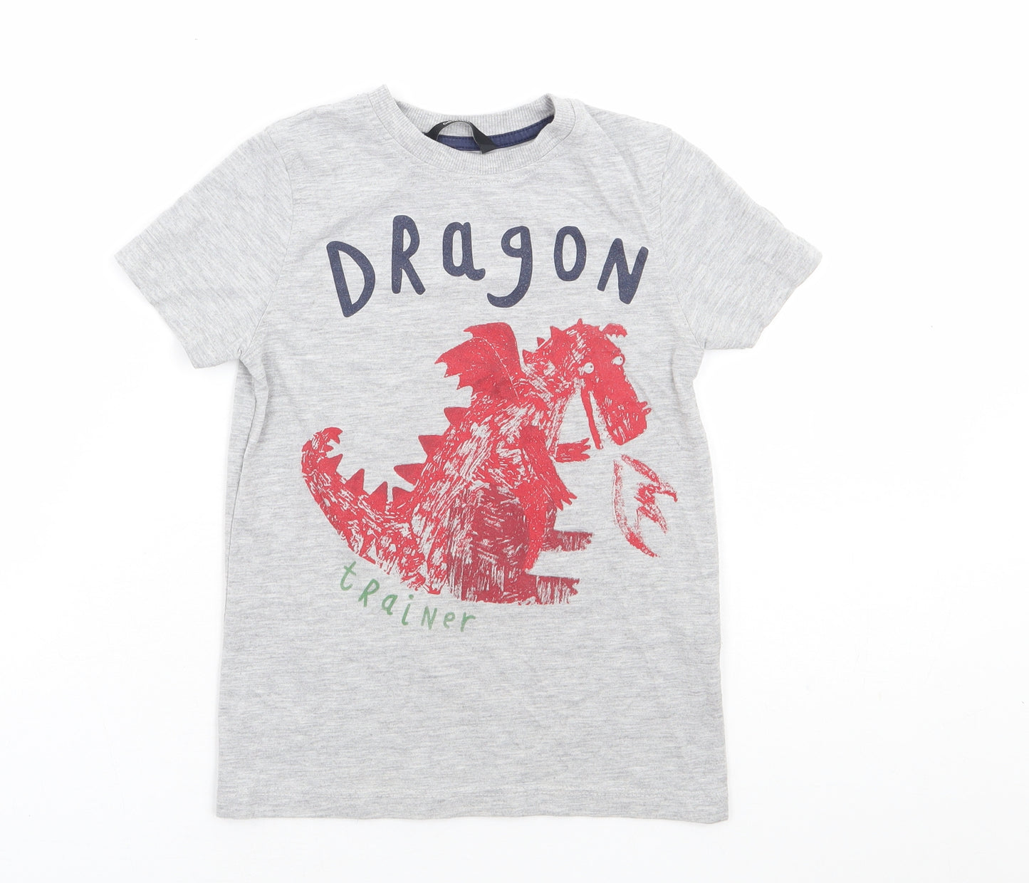 George Boys Grey Polyester Basic T-Shirt Size 5-6 Years Round Neck Pullover - Dragon Trainer