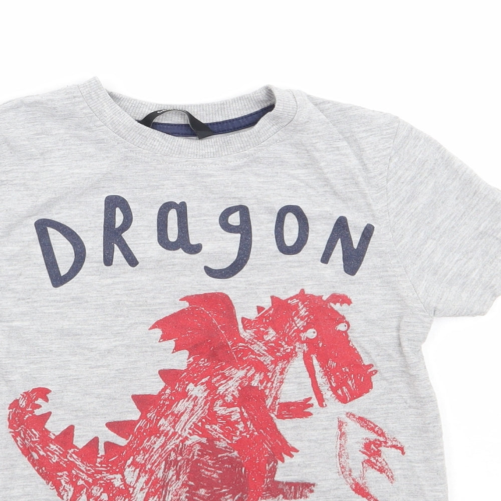 George Boys Grey Polyester Basic T-Shirt Size 5-6 Years Round Neck Pullover - Dragon Trainer