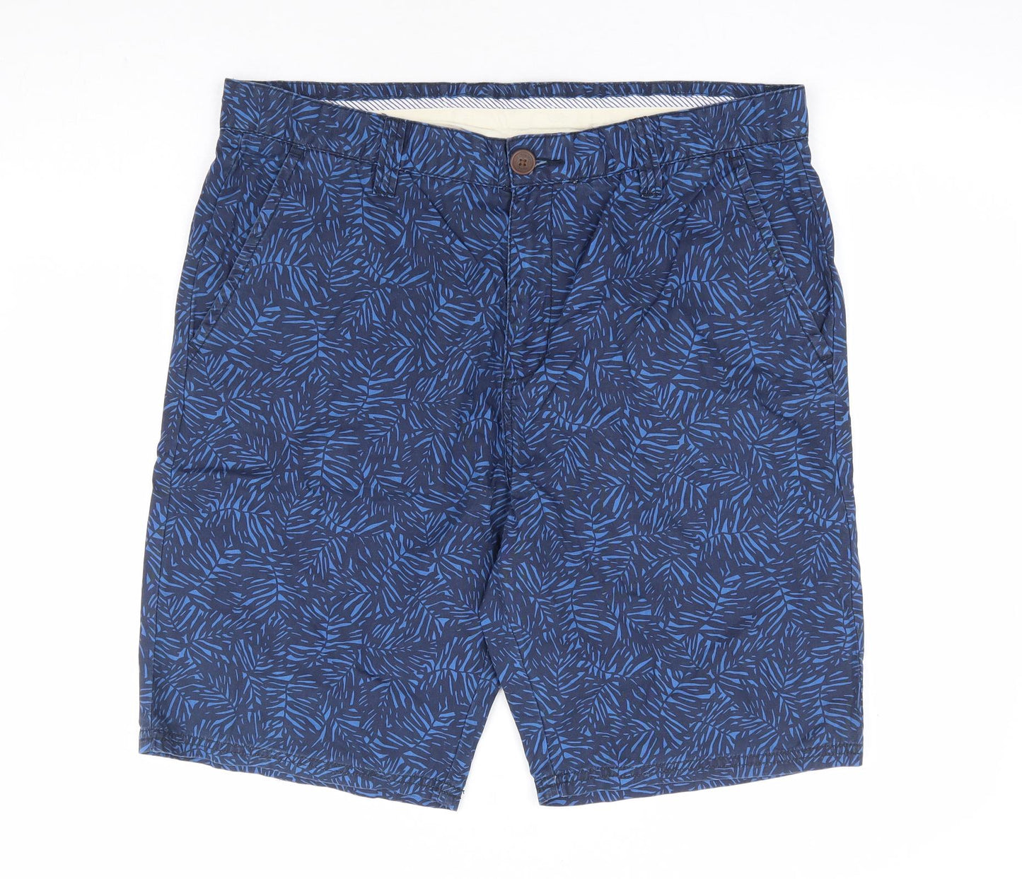 Crew Clothing Company Mens Blue Geometric Cotton Chino Shorts Size 36 in L12 in Regular Zip