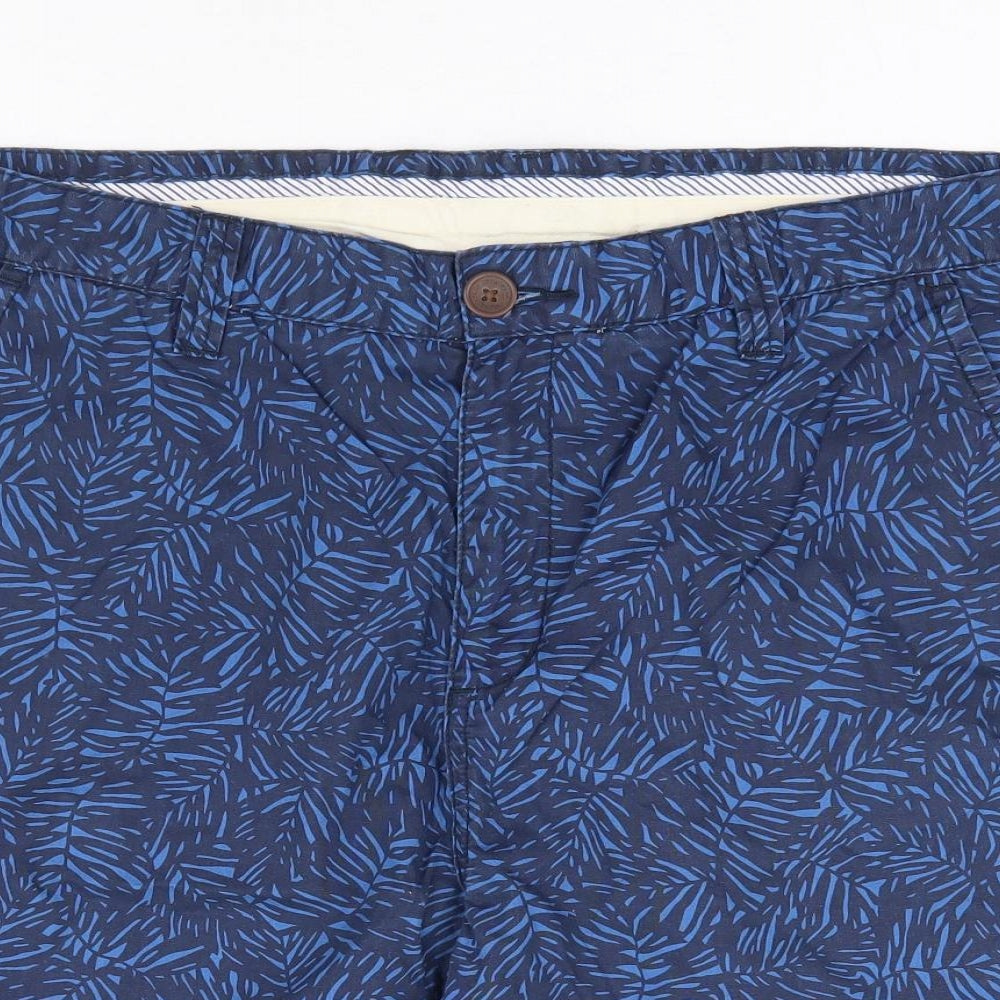 Crew Clothing Company Mens Blue Geometric Cotton Chino Shorts Size 36 in L12 in Regular Zip