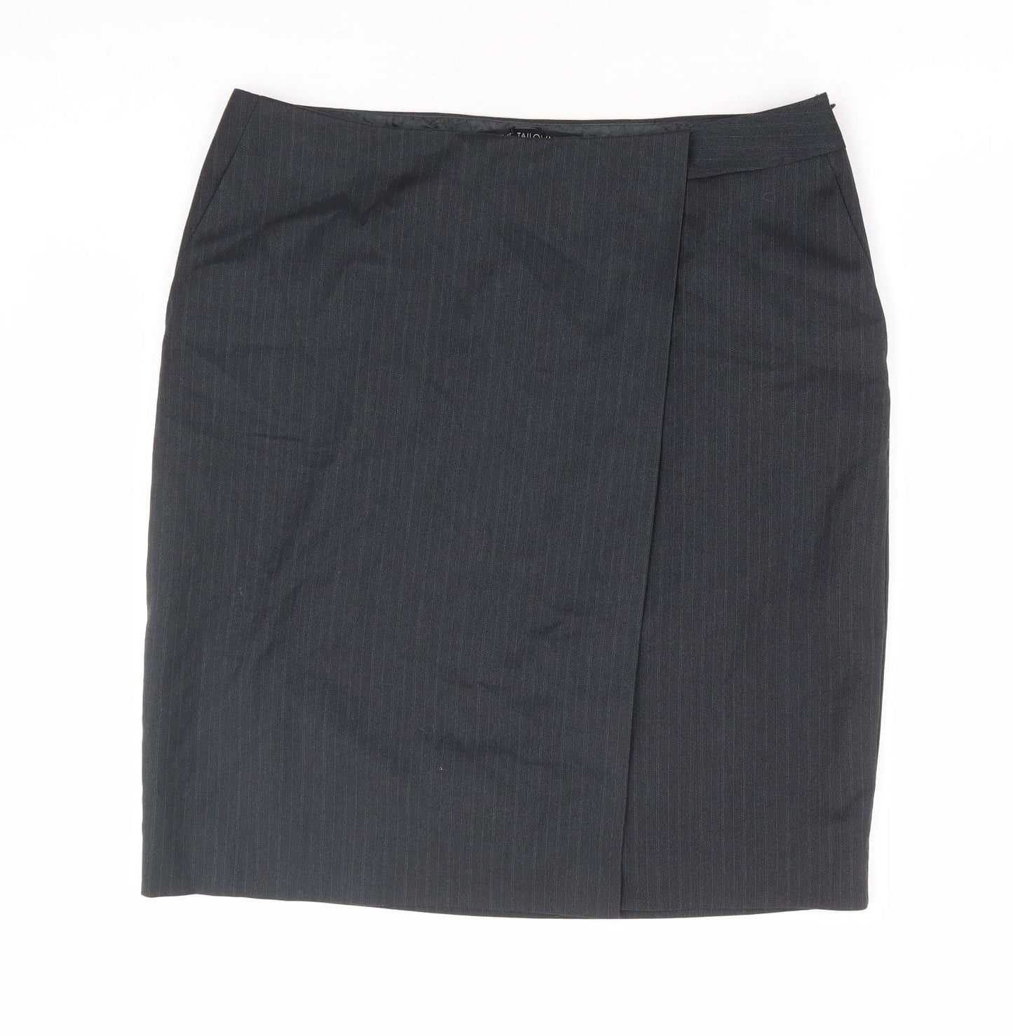 NEXT Womens Grey Striped Polyester Wrap Skirt Size 14 Zip - Tailored