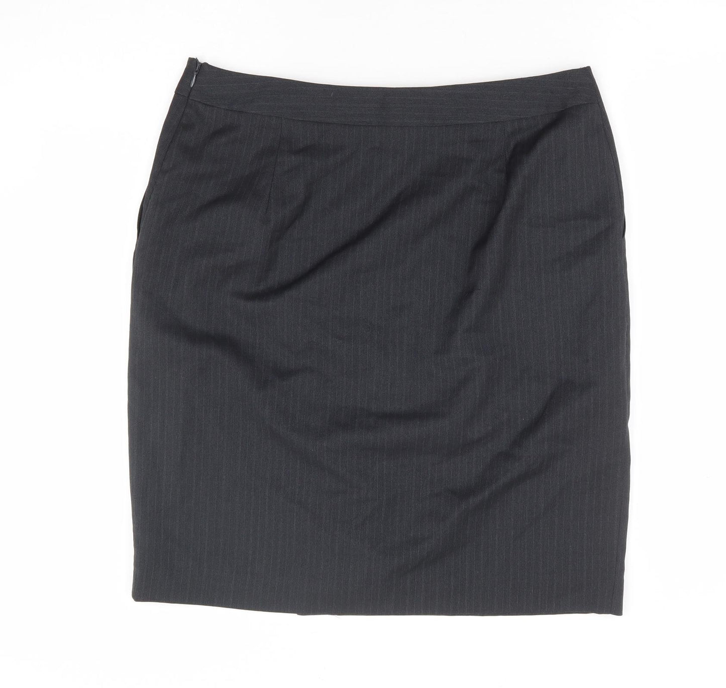 NEXT Womens Grey Striped Polyester Wrap Skirt Size 14 Zip - Tailored