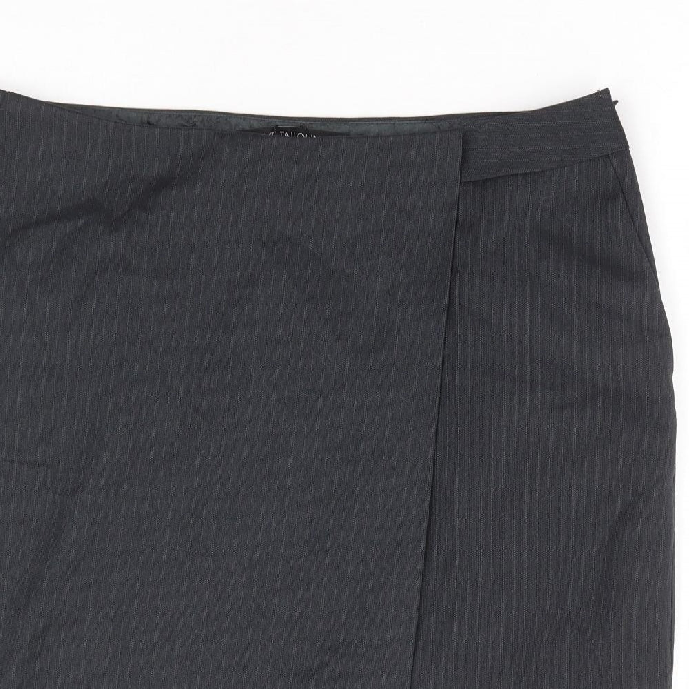 NEXT Womens Grey Striped Polyester Wrap Skirt Size 14 Zip - Tailored