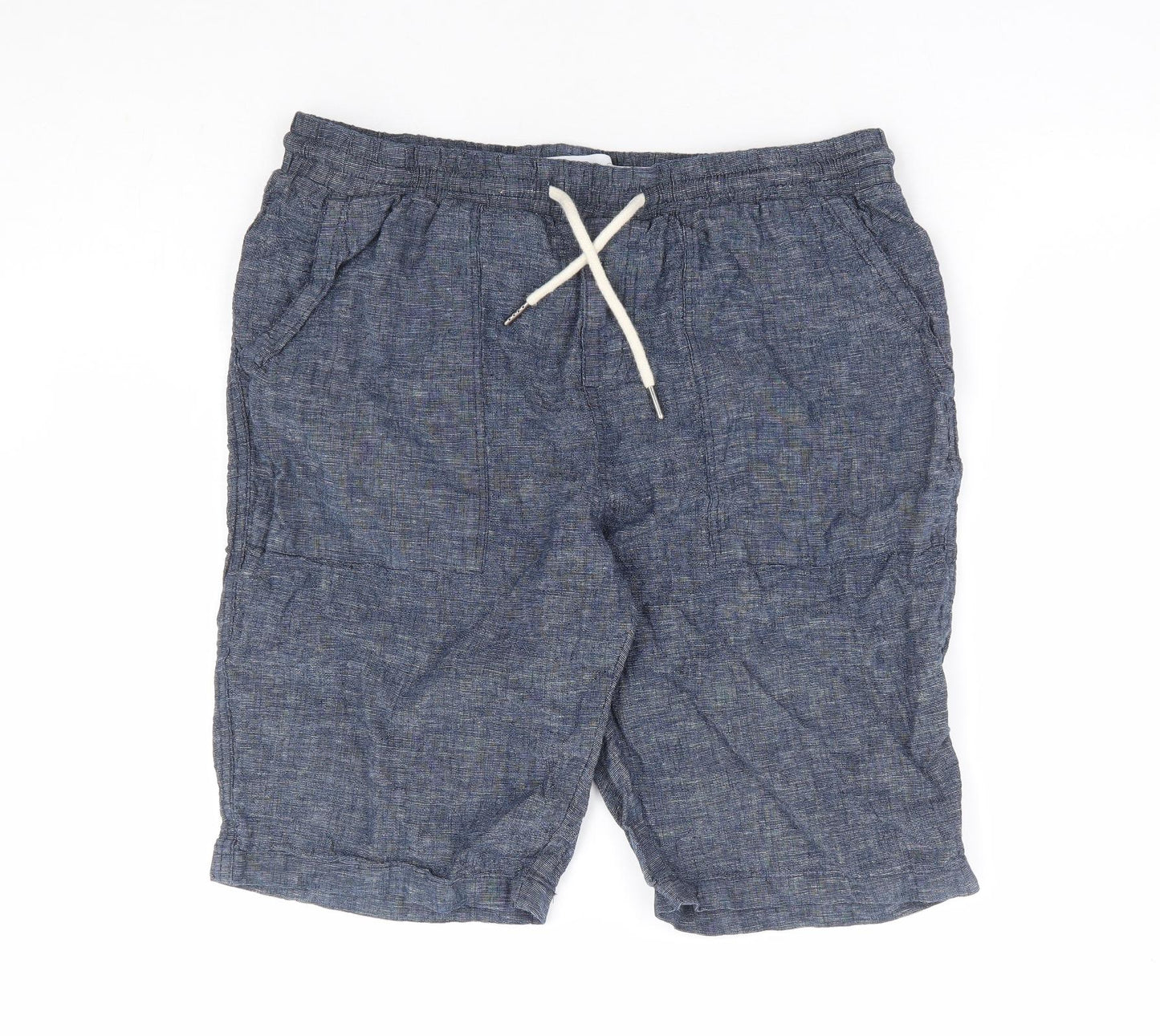 Primark Mens Blue Linen Chino Shorts Size M L10 in Regular Drawstring