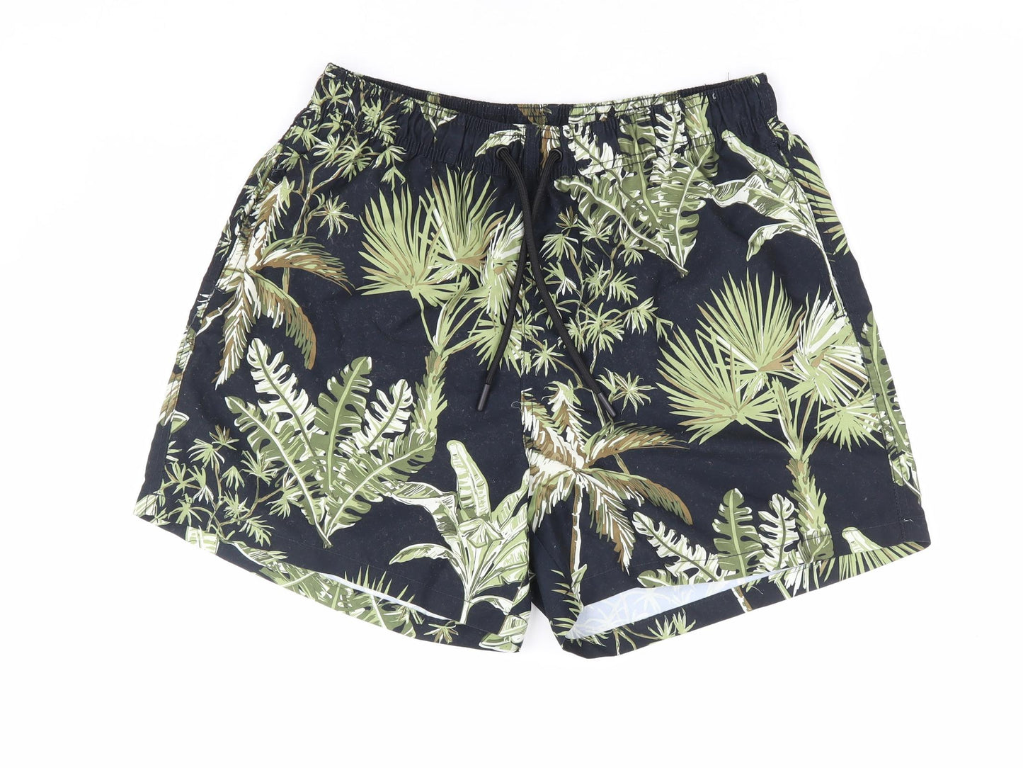 F&F Mens Black Geometric Polyester Sweat Shorts Size M L8 in Regular Drawstring - Leaf Print Swim Short