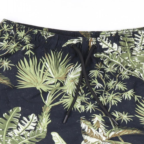 F&F Mens Black Geometric Polyester Sweat Shorts Size M L8 in Regular Drawstring - Leaf Print Swim Short
