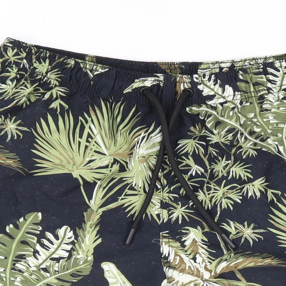 F&F Mens Black Geometric Polyester Sweat Shorts Size M L8 in Regular Drawstring - Leaf Print Swim Short
