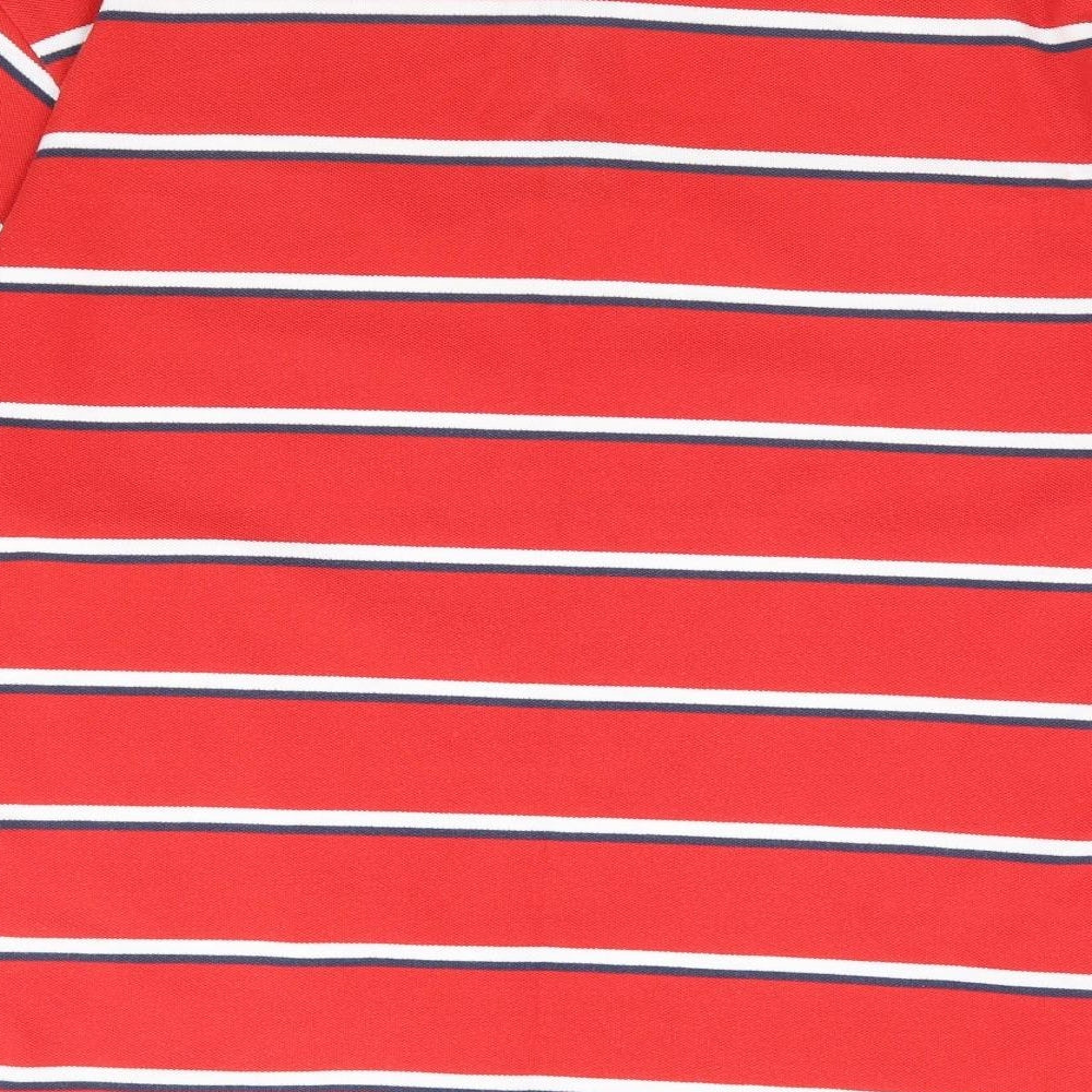 Lonsdale Mens Red Striped Polyester Polo Size L Collared Button