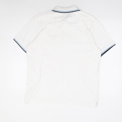 Pierre Cardin Mens White Cotton Polo Size L Collared Button - Contrast Trim