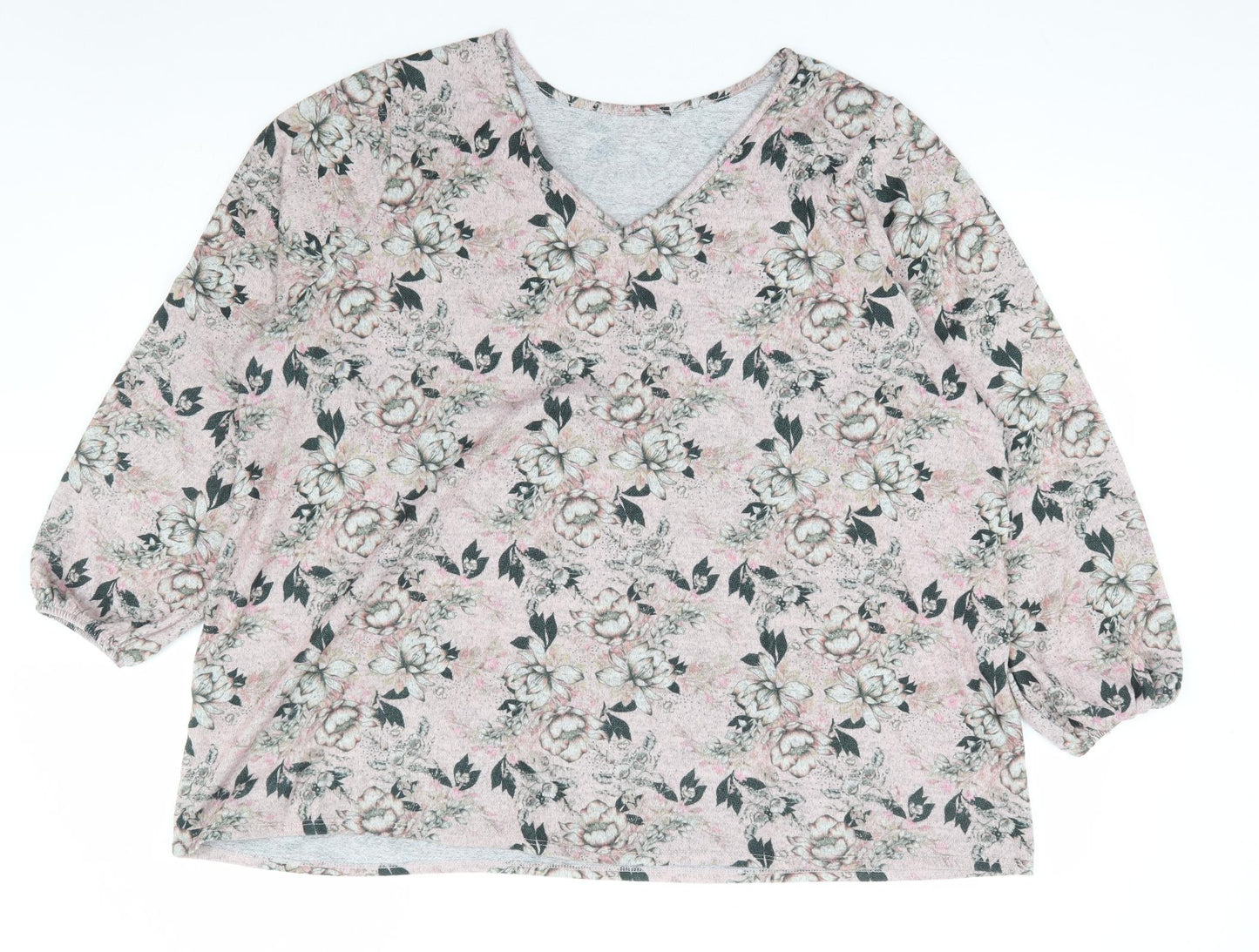 Preworn Womens Pink Floral Polyester Jersey Blouse Size XL V-Neck