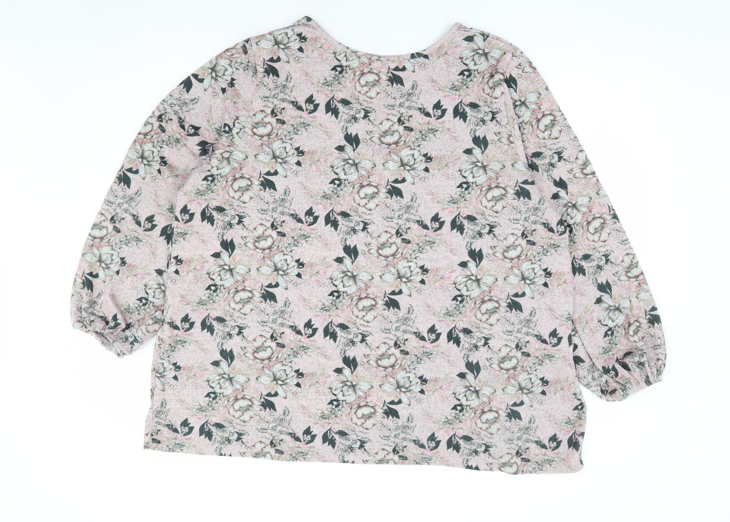 Preworn Womens Pink Floral Polyester Jersey Blouse Size XL V-Neck