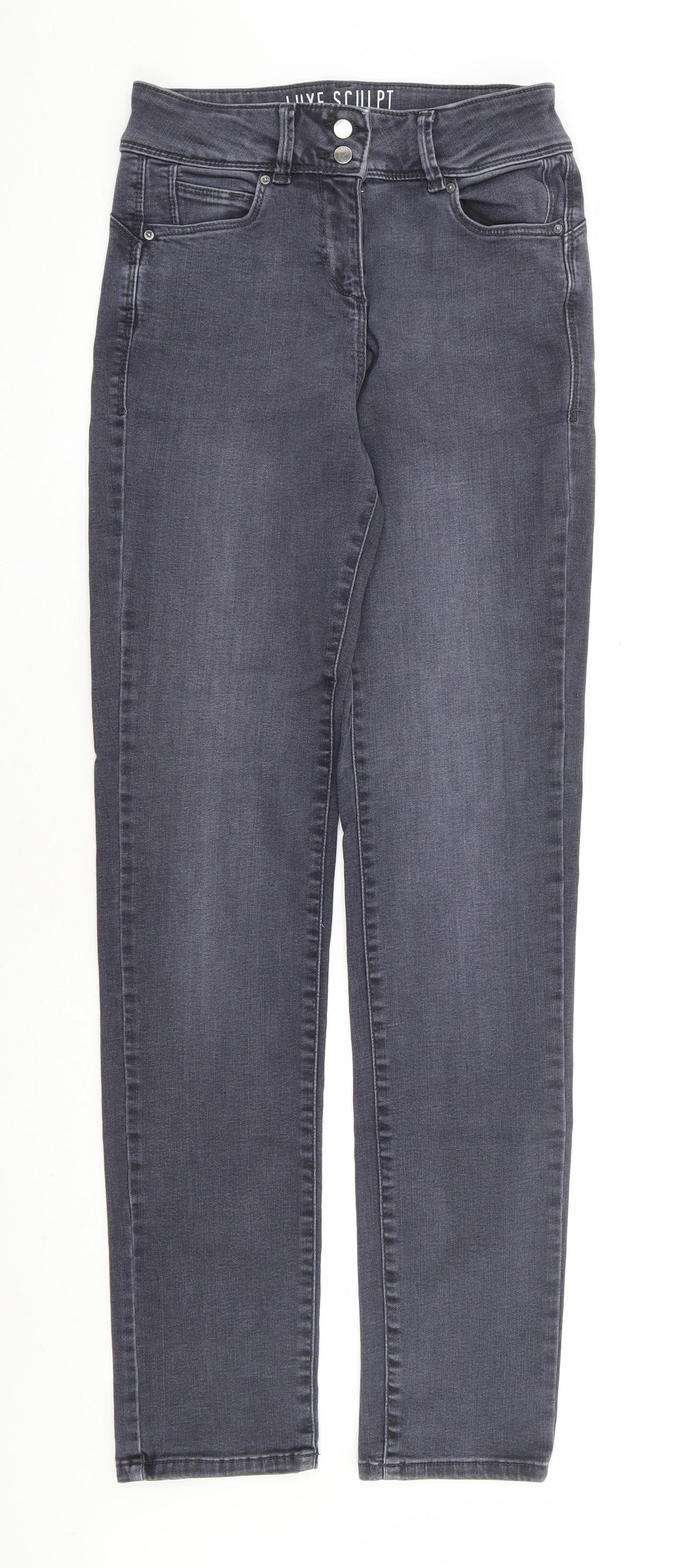 NEXT Womens Grey Cotton Skinny Jeans Size 8 L32 in Regular Zip - Luxe Sculpt