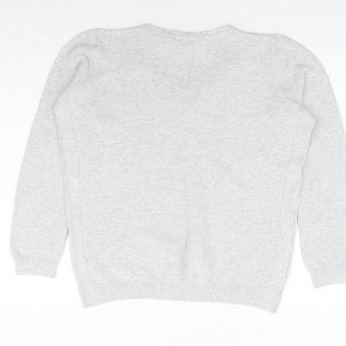 Dorothy Perkins Womens Grey V-Neck 100% Cotton Pullover Jumper Size 12 - Corset Tie Neck Detail