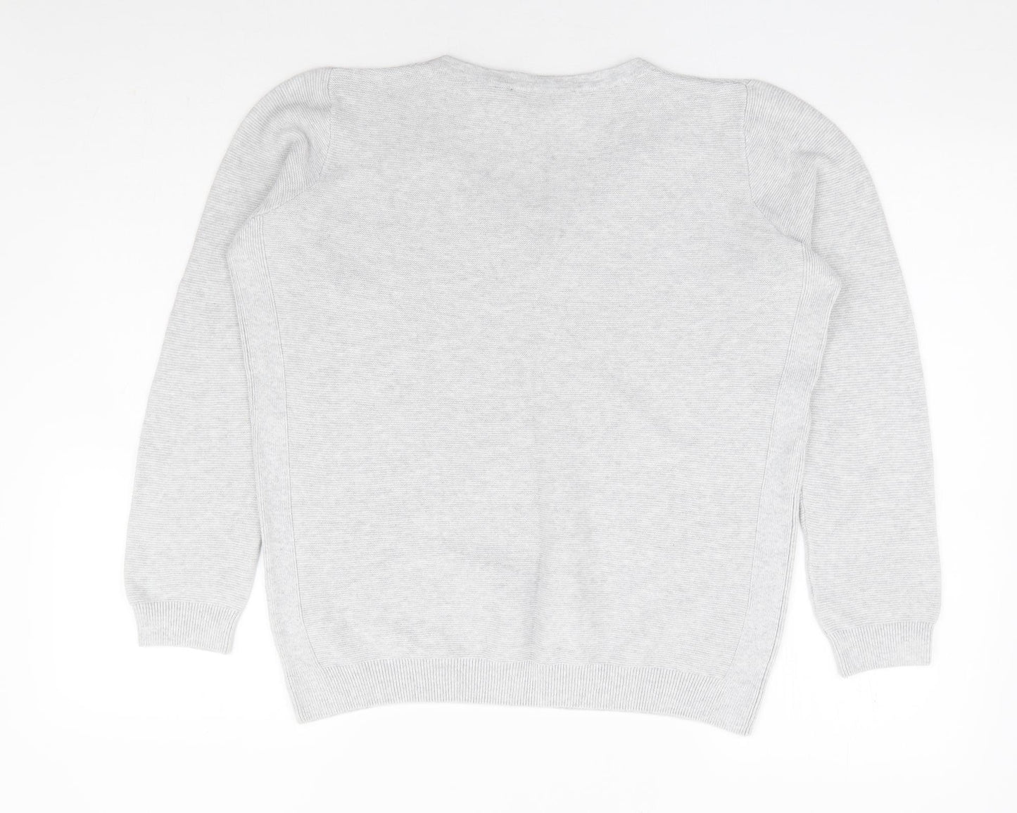 Dorothy Perkins Womens Grey V-Neck 100% Cotton Pullover Jumper Size 12 - Corset Tie Neck Detail