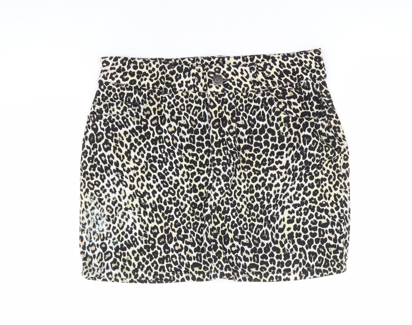 Motel Womens Brown Animal Print Cotton Mini Skirt Size S Zip