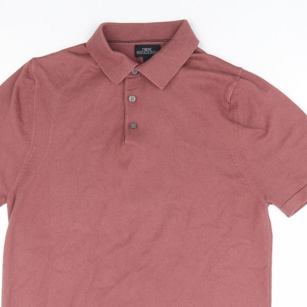NEXT Mens Brown Cotton Polo Size S Collared Button