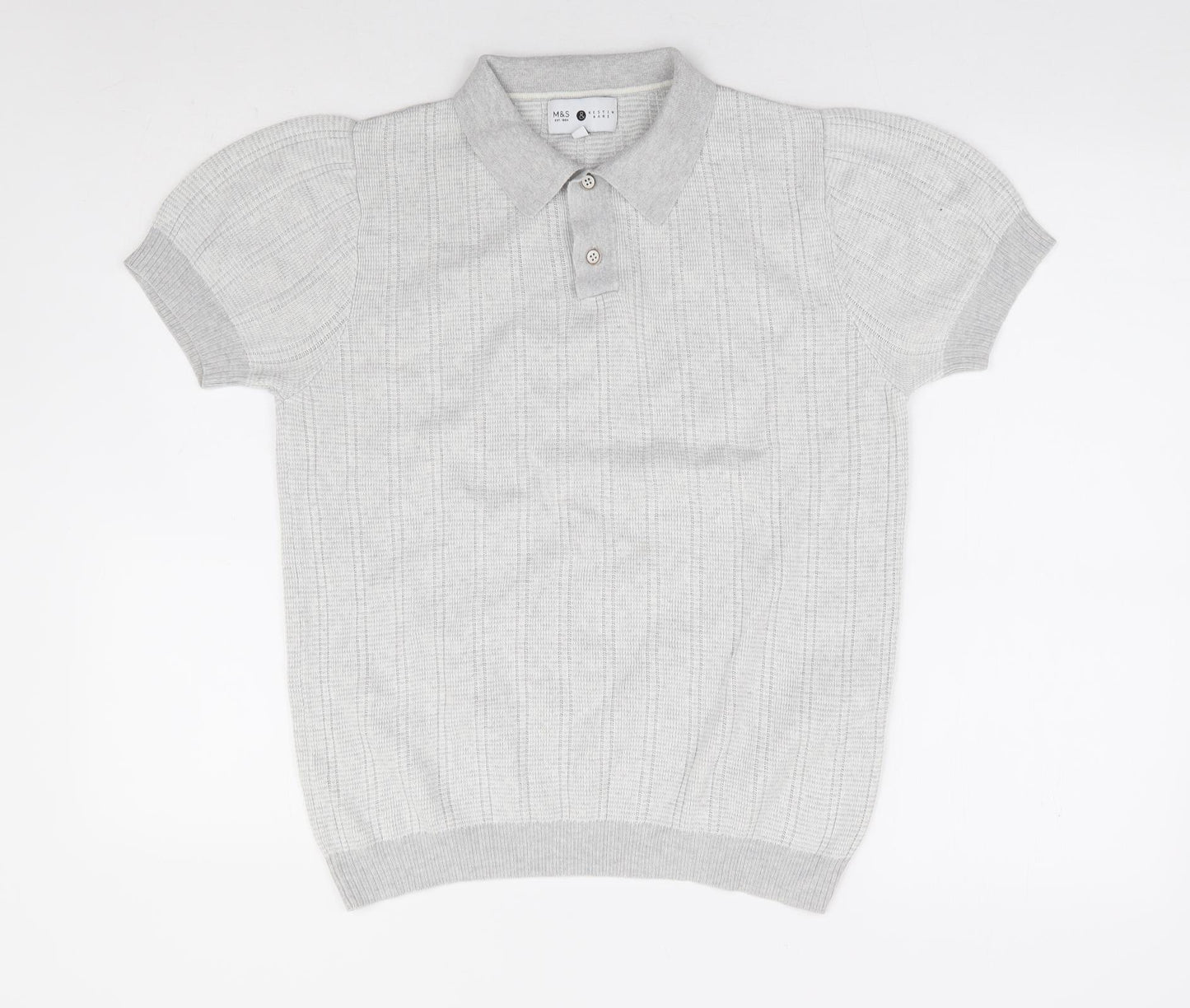 Marks and Spencer Mens Grey Collared Cotton Pullover Jumper Size S - Kestin Hare Collection