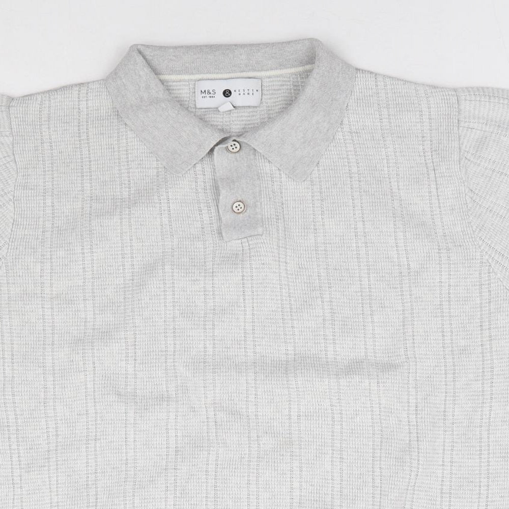 Marks and Spencer Mens Grey Collared Cotton Pullover Jumper Size S - Kestin Hare Collection