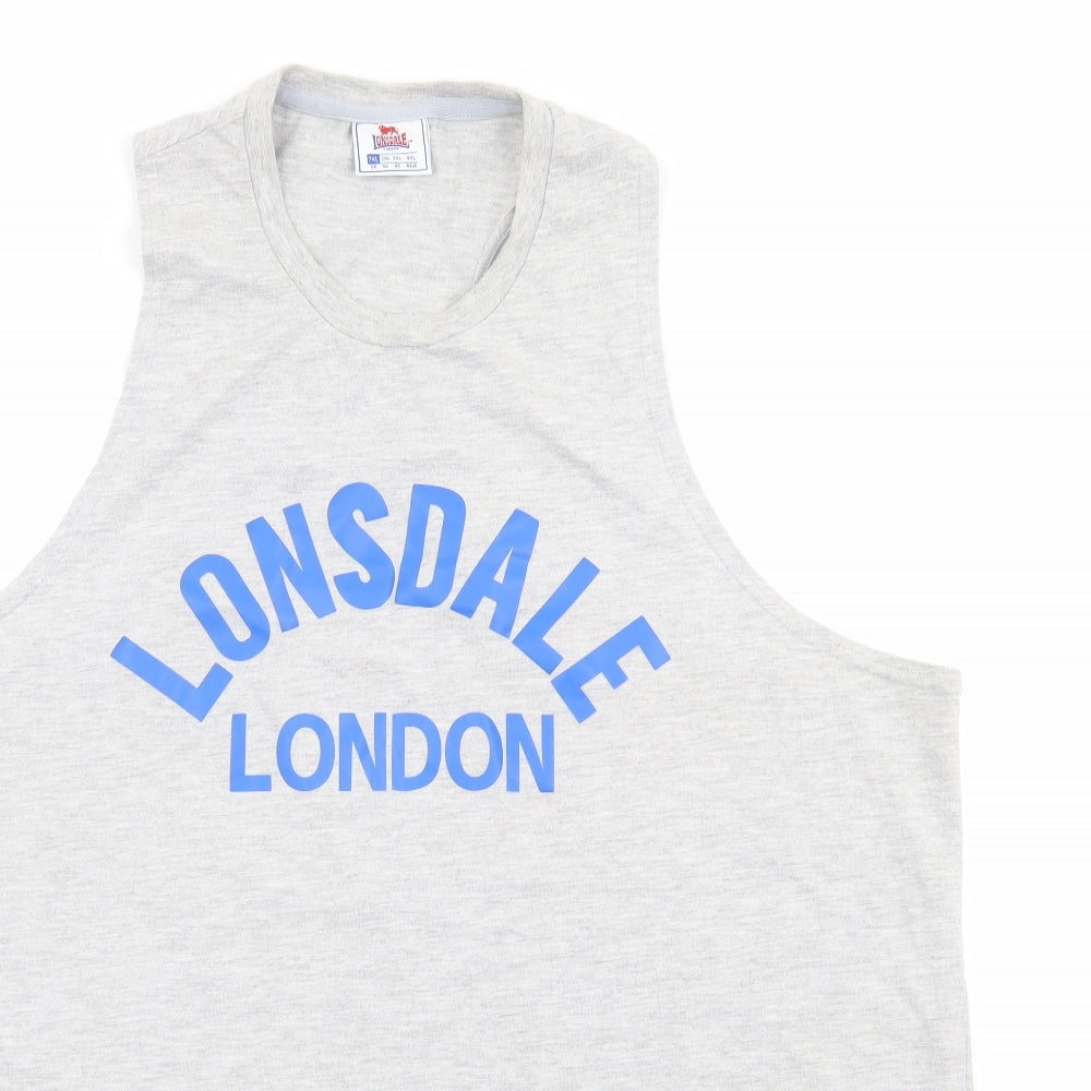 Lonsdale Mens Grey Cotton T-Shirt Size 2XL Round Neck - Racer Back Tank