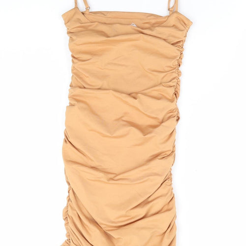 Oh Polly Womens Yellow Polyester Bodycon Size 8 Square Neck Pullover