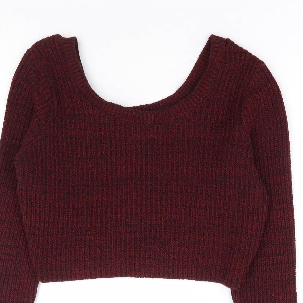 Missguided Womens Red Scoop Neck Acrylic Pullover Jumper Size 10 - Cropped