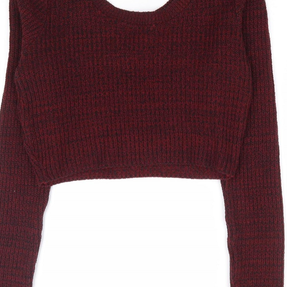 Missguided Womens Red Scoop Neck Acrylic Pullover Jumper Size 10 - Cropped