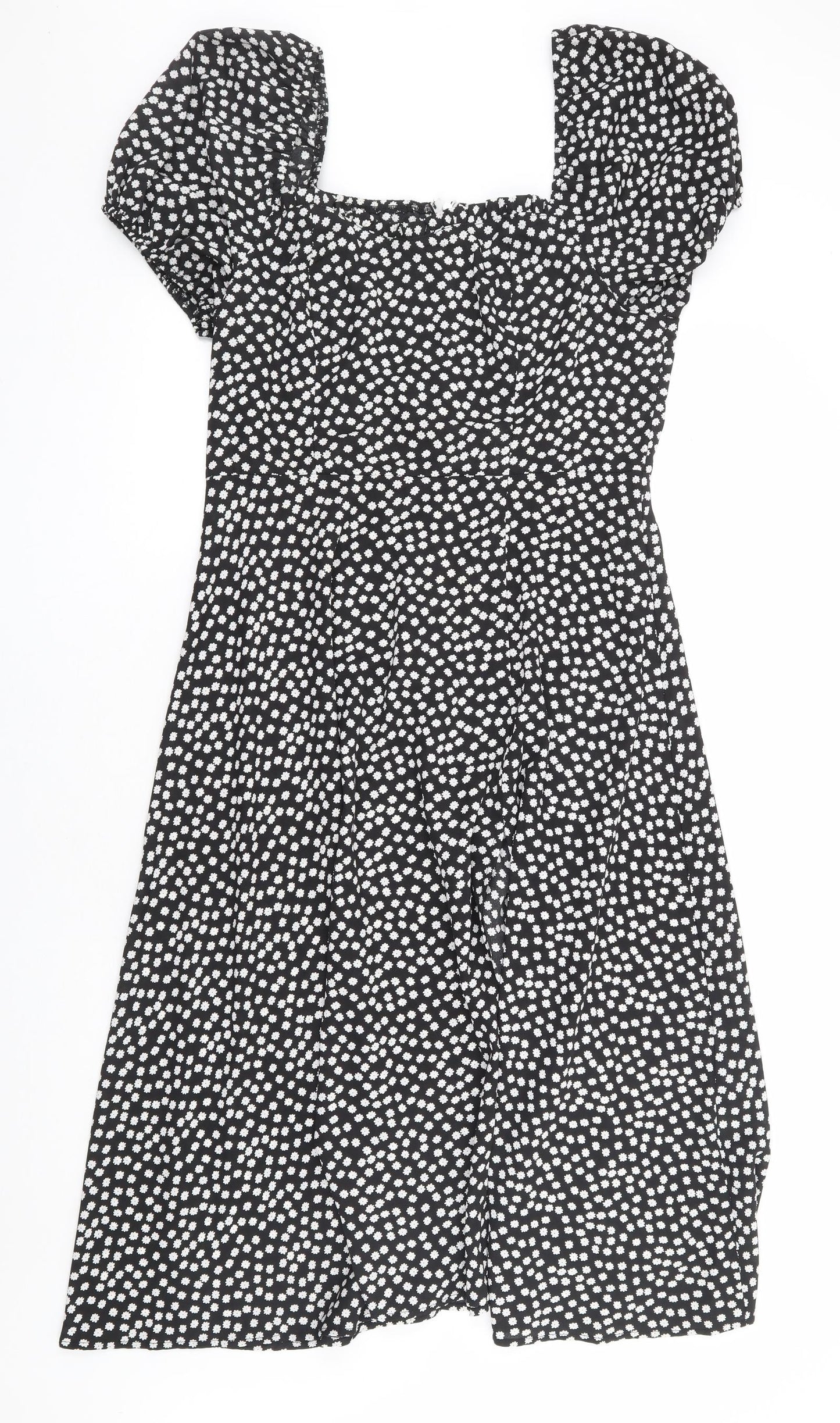 SheIn Womens Black Floral Polyester A-Line Size L Square Neck Zip - Daisy