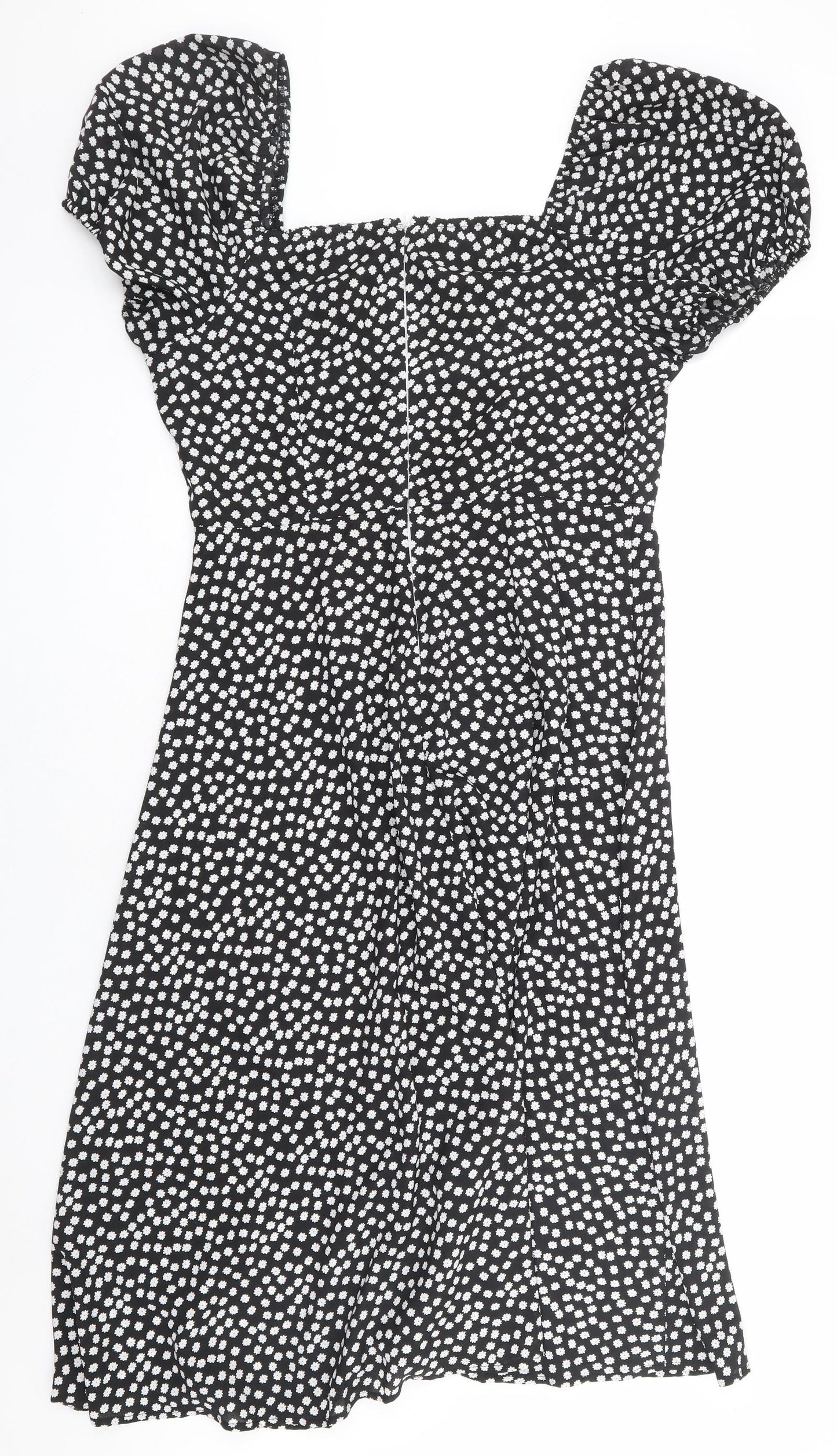 SheIn Womens Black Floral Polyester A-Line Size L Square Neck Zip - Daisy