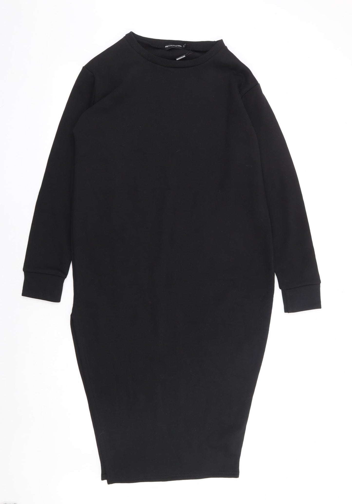 PRETTYLITTLETHING Womens Black Polyester Jumper Dress Size 10 Round Neck Pullover