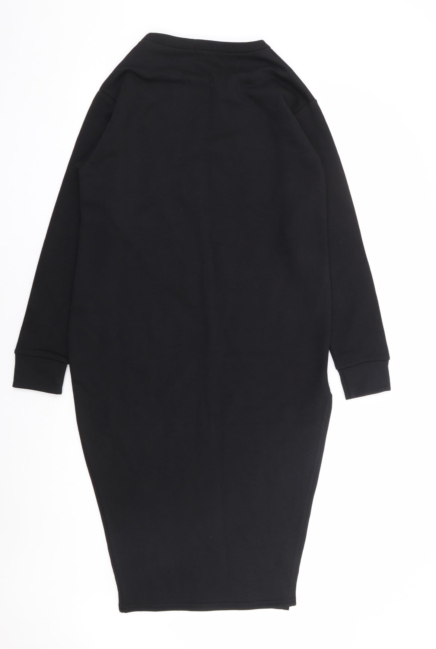PRETTYLITTLETHING Womens Black Polyester Jumper Dress Size 10 Round Neck Pullover