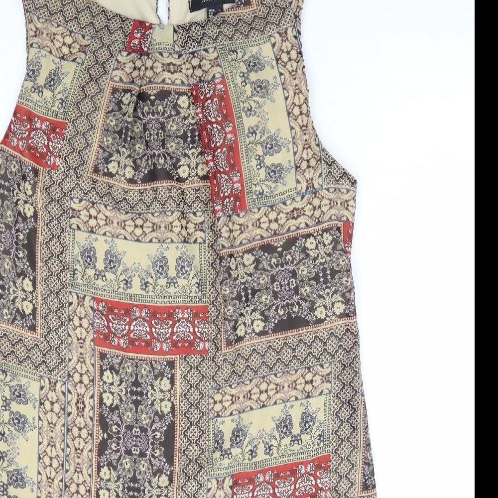 Primark Womens Multicoloured Floral Polyester Shift Size 14 Roll Neck Button