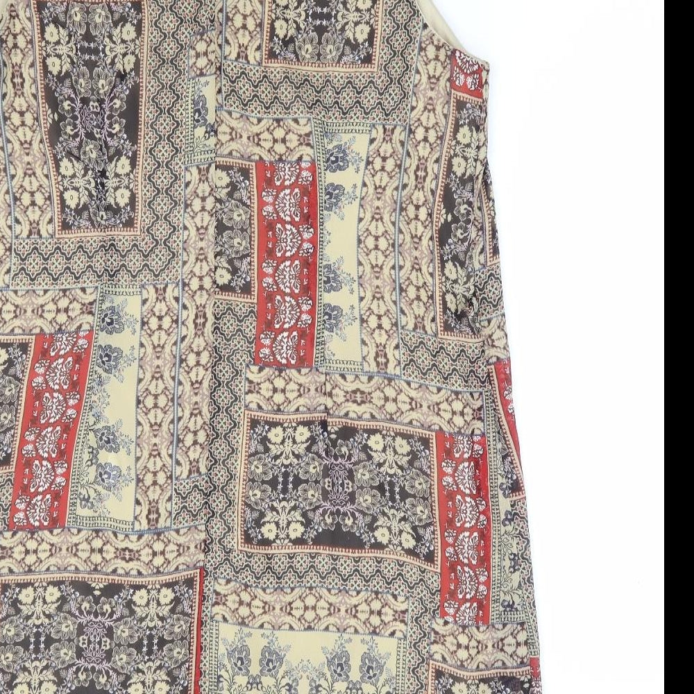 Primark Womens Multicoloured Floral Polyester Shift Size 14 Roll Neck Button