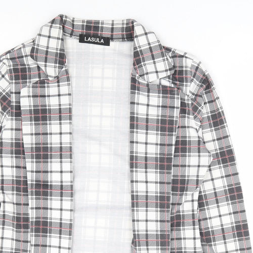 Lasula Womens Black Plaid Jacket Blazer Size 8