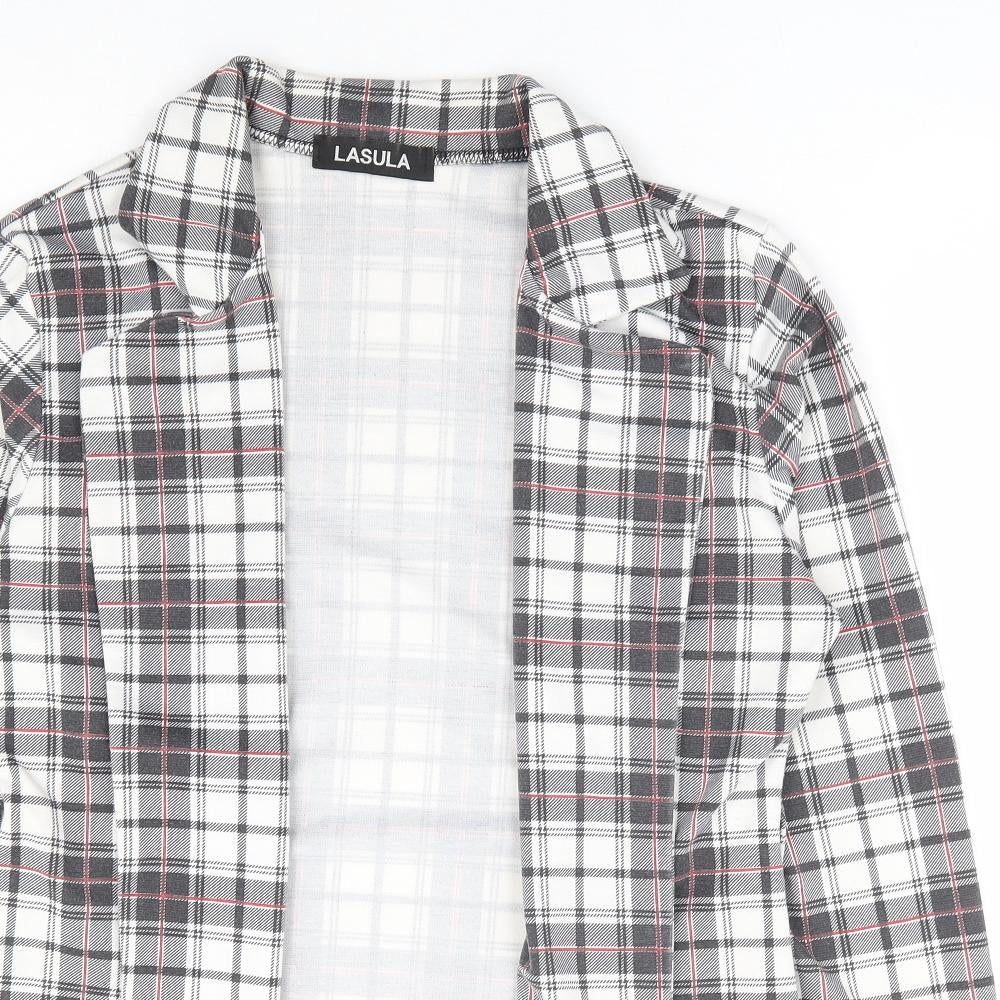 Lasula Womens Black Plaid Jacket Blazer Size 8