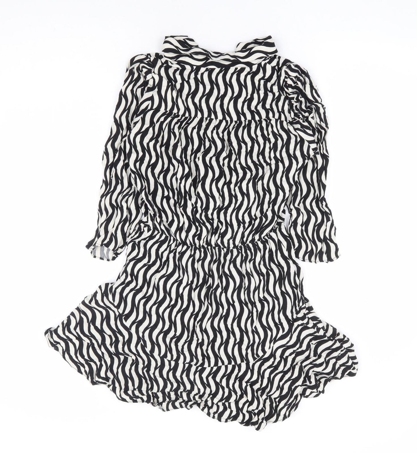 New Look Womens Black Geometric Viscose Shirt Dress Size 8 Collared Button