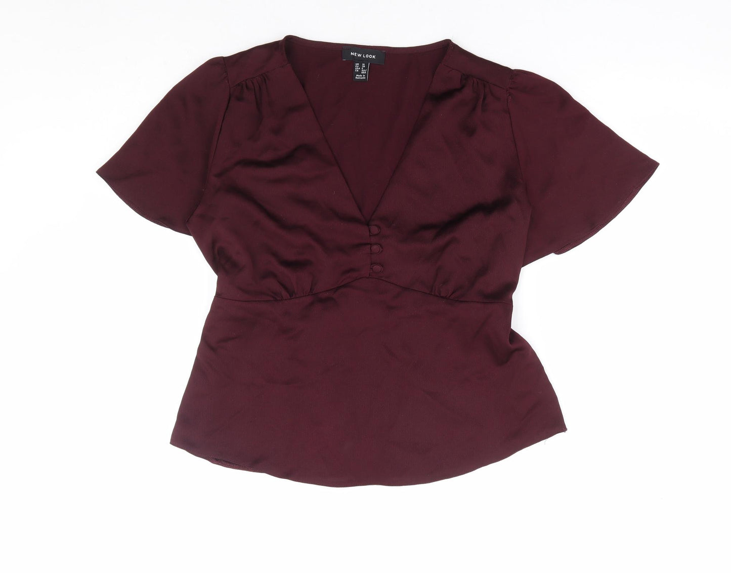 New Look Womens Purple Polyester Basic Blouse Size 10 V-Neck