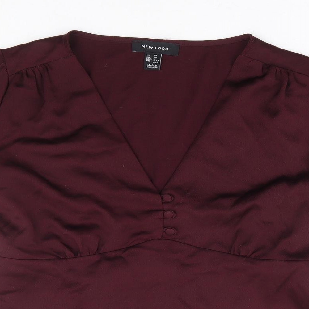 New Look Womens Purple Polyester Basic Blouse Size 10 V-Neck
