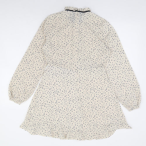 Nasty Gal Womens Ivory Polka Dot Polyester Fit & Flare Size 10 Mock Neck Zip